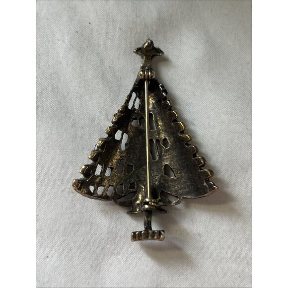 Vintage Unsigned HOLLYCRAFT Rhinestone CHRISTMAS Tree Brooch Pin Rhinest… - Picture 4 of 4